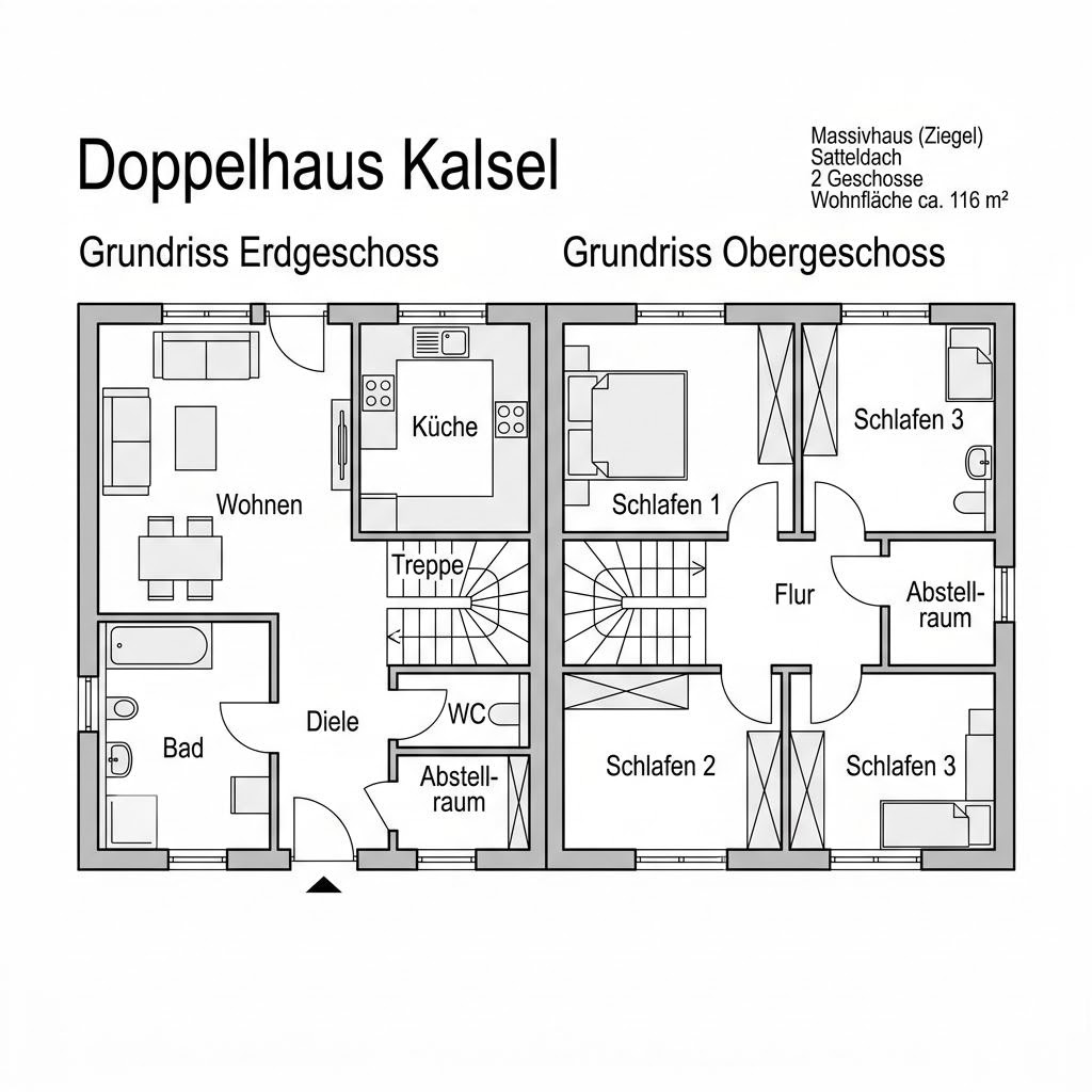 Grundriss Doppelhaus Kassel von Town & Country Haus Deutschland — 116 m², 4 Zimmer