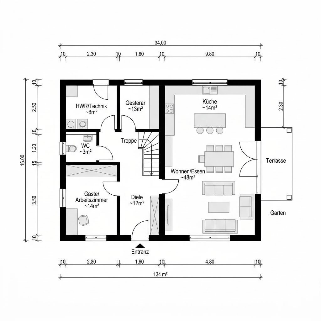 Grundriss Doppelhaus Mannheim 134 – 134 m² Doppelhaus mit 5 Zimmern