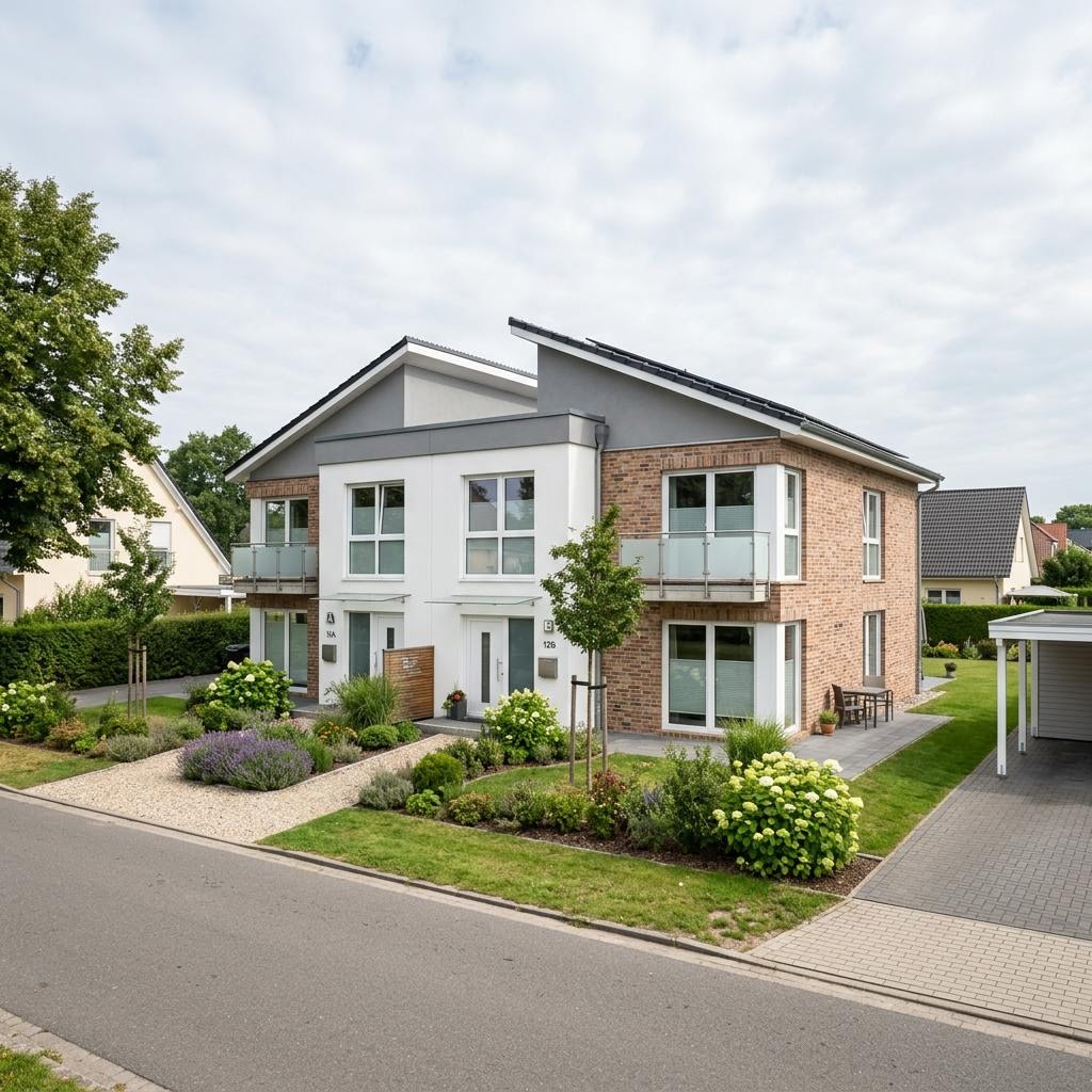 Doppelhaushälfte Doppelhaus Rostock von Town & Country Haus Deutschland — Pultdach, 98 m² für schmale Grundstücke