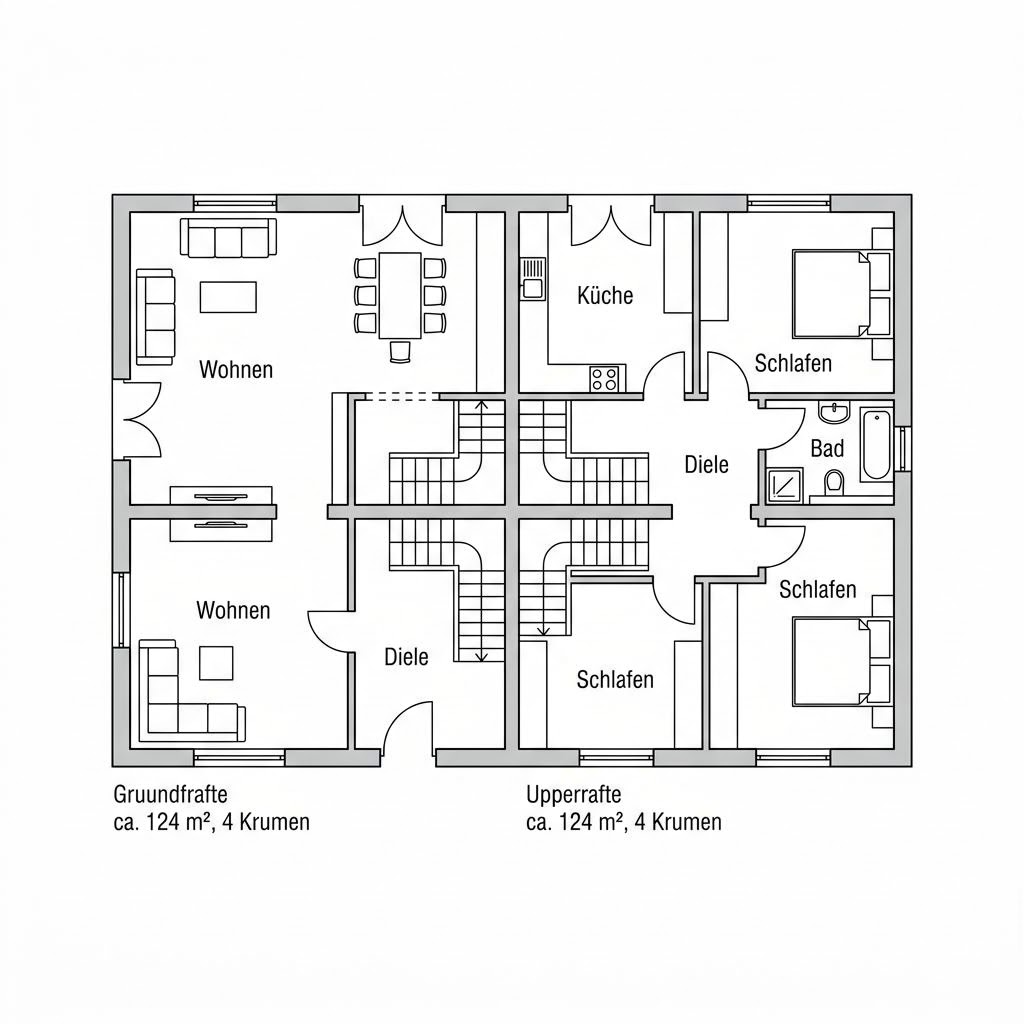 Grundriss Doppelhaus Weimar von Town & Country Haus Deutschland — 124 m², 4 Zimmer