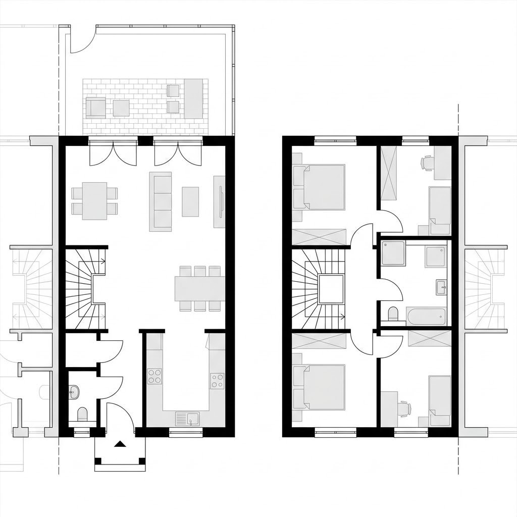 Grundriss Reihenmittelhaus Behagen R110 – 110 m² Reihenhaus mit 4 Zimmern