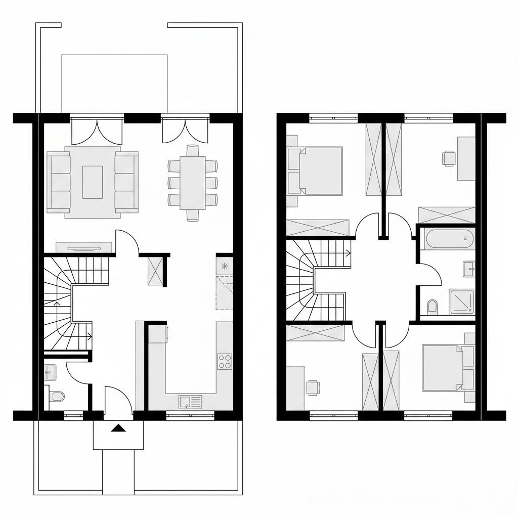 Grundriss Reihenmittelhaus Flair R120 – 120 m² Reihenhaus mit 4 Zimmern