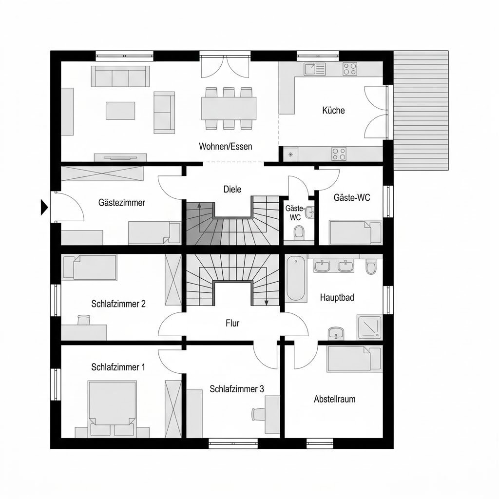 Grundriss Stadtvilla Flair 156 von Town & Country Haus Deutschland — 156 m², 5 Zimmer