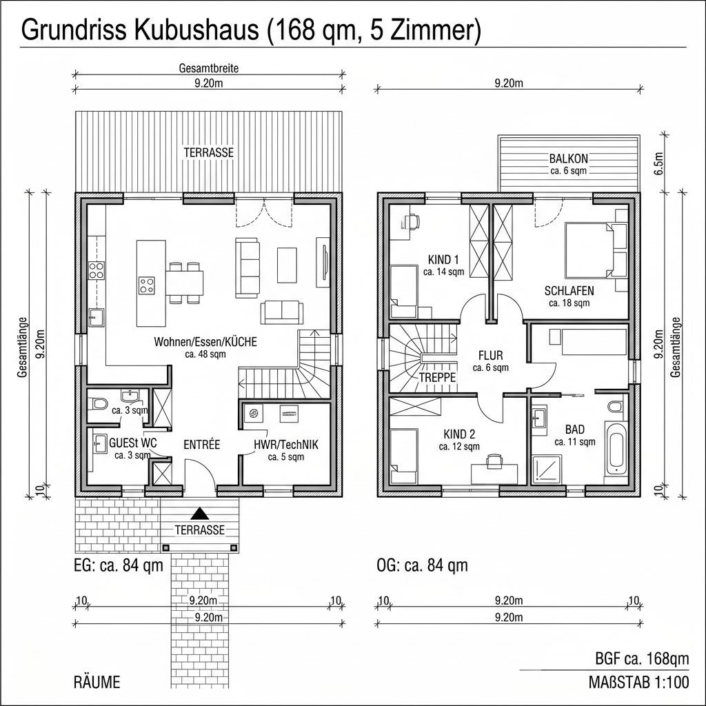 Grundriss Kubushaus Cubo 168 von LEHNER HAUS — 168 m², 5 Zimmer