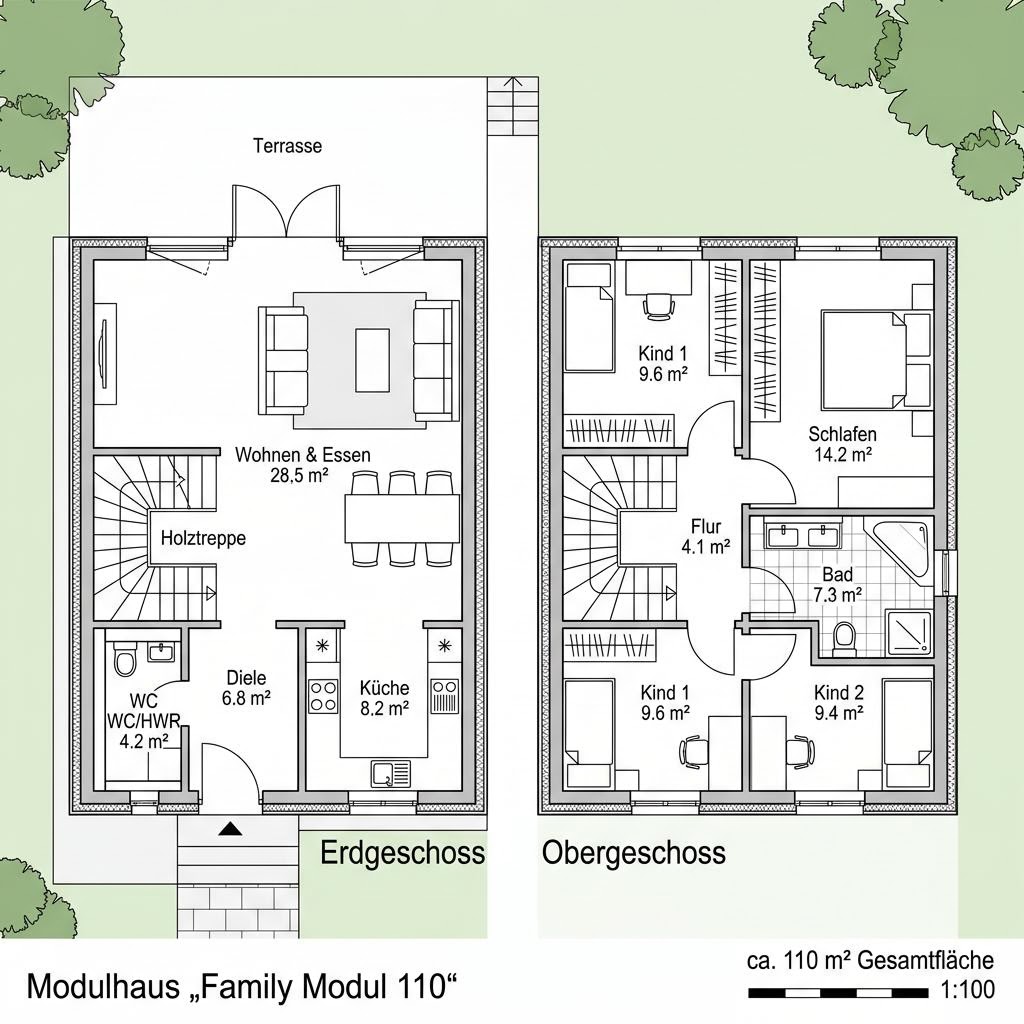 Grundriss Family Modul 110 von Vario-Haus - Deutschland — 110 m², 5 Zimmer