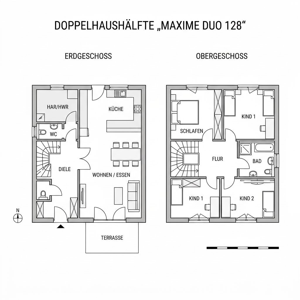 Grundriss Maxime Duo 128 von Viebrockhaus — 128 m², 5 Zimmer