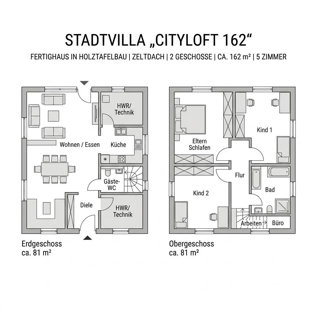 Grundriss CityLoft 162 – 162 m² Stadtvilla mit 5 Zimmern