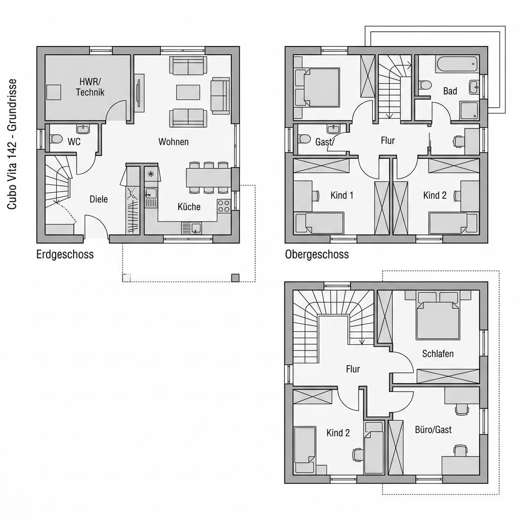 Grundriss Cubo Vita 142 von WeberHaus — 142 m², 4 Zimmer
