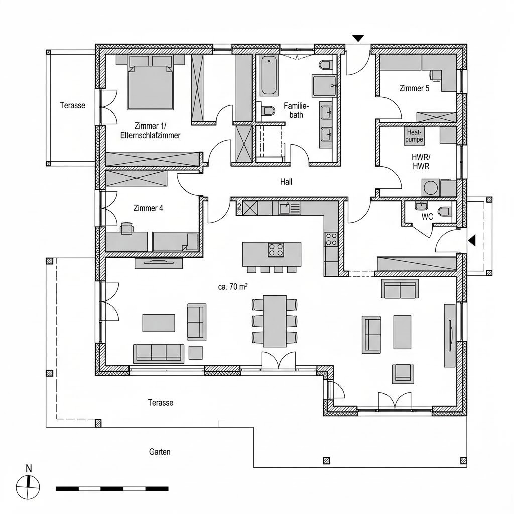 Grundriss Cubus 165 – 165 m² Flachdachhaus mit 5 Zimmern