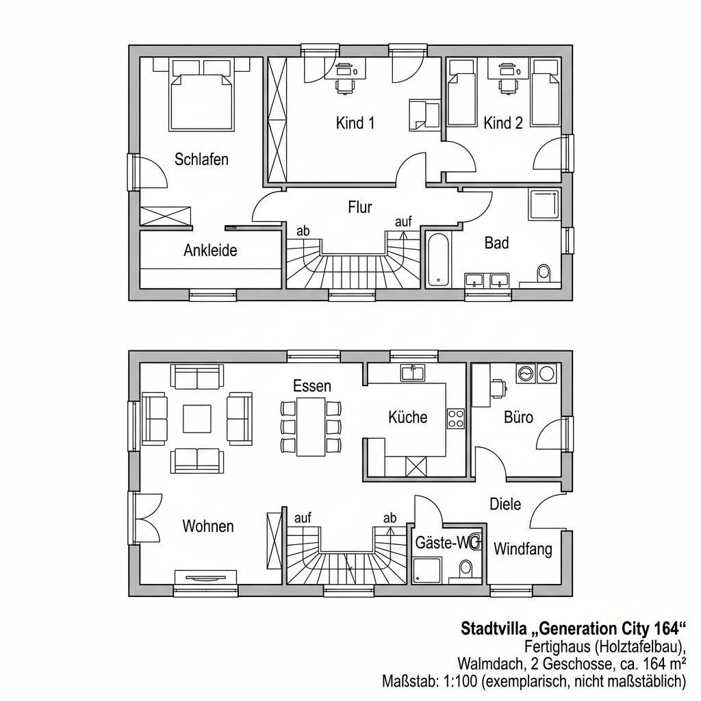 Grundriss Generation City 164 von WeberHaus — 164 m², 5 Zimmer