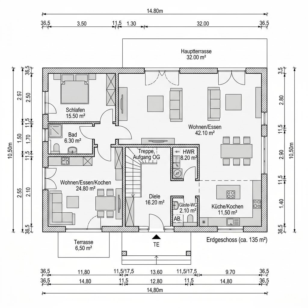 Grundriss Generation 5.0 250 – 250 m² Mehrgenerationenhaus mit 8 Zimmern
