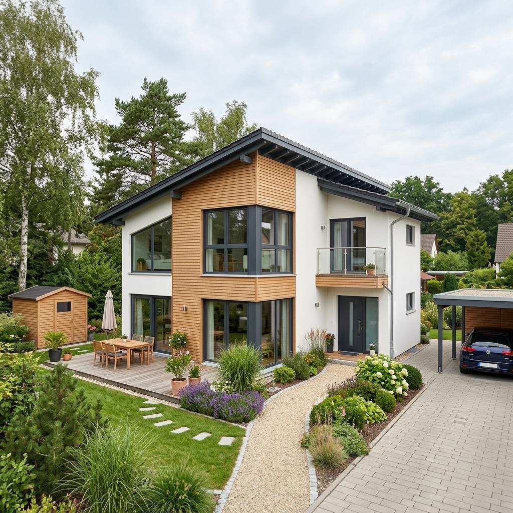 Pultdachhaus PultCity 134 von WeberHaus für schmale Grundstücke mit Solardach