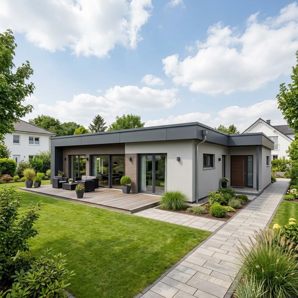 Bungalow Bungalow Flach 102 von WEIOTT-Massiv-Haus mit Flachdach — 102 m²