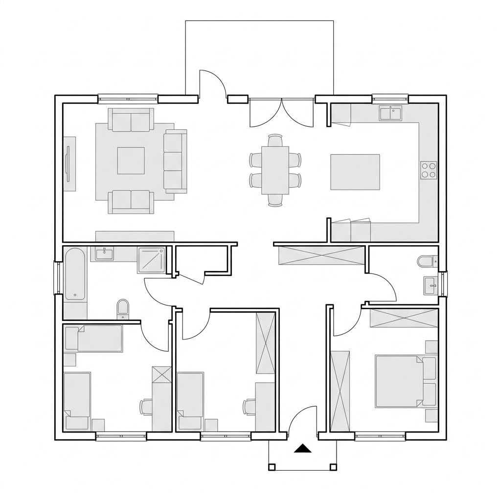 Grundriss Bungalow Panorama 132 von WOLF-HAUS — 132 m², 4 Zimmer