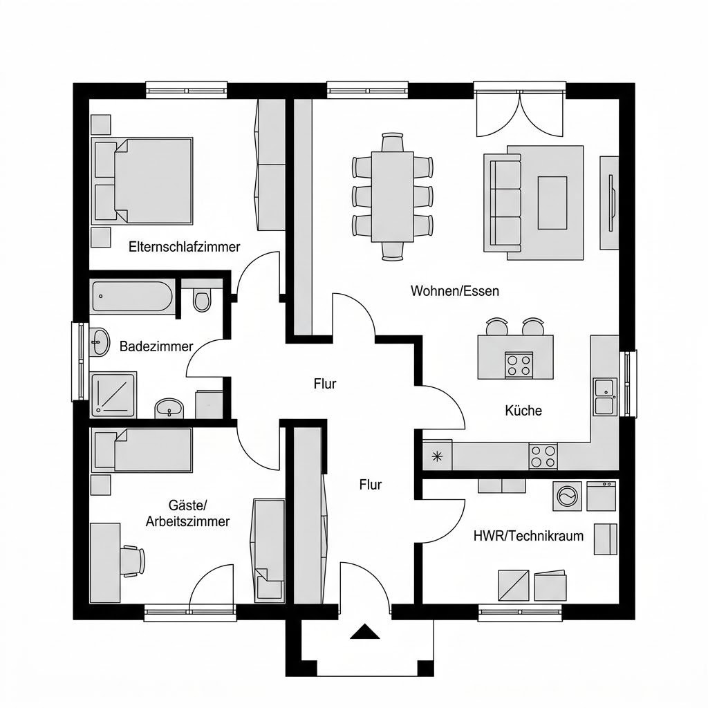 Grundriss BHS 122 – 122 m² Bausatzhaus mit 5 Zimmern