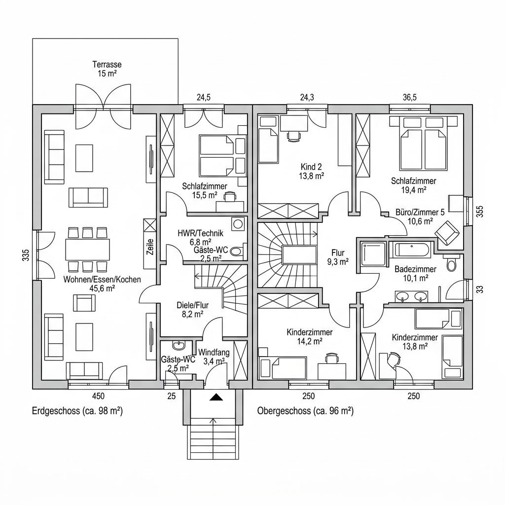 Grundriss Family 194 – 194 m² Zweifamilienhaus mit 7 Zimmern