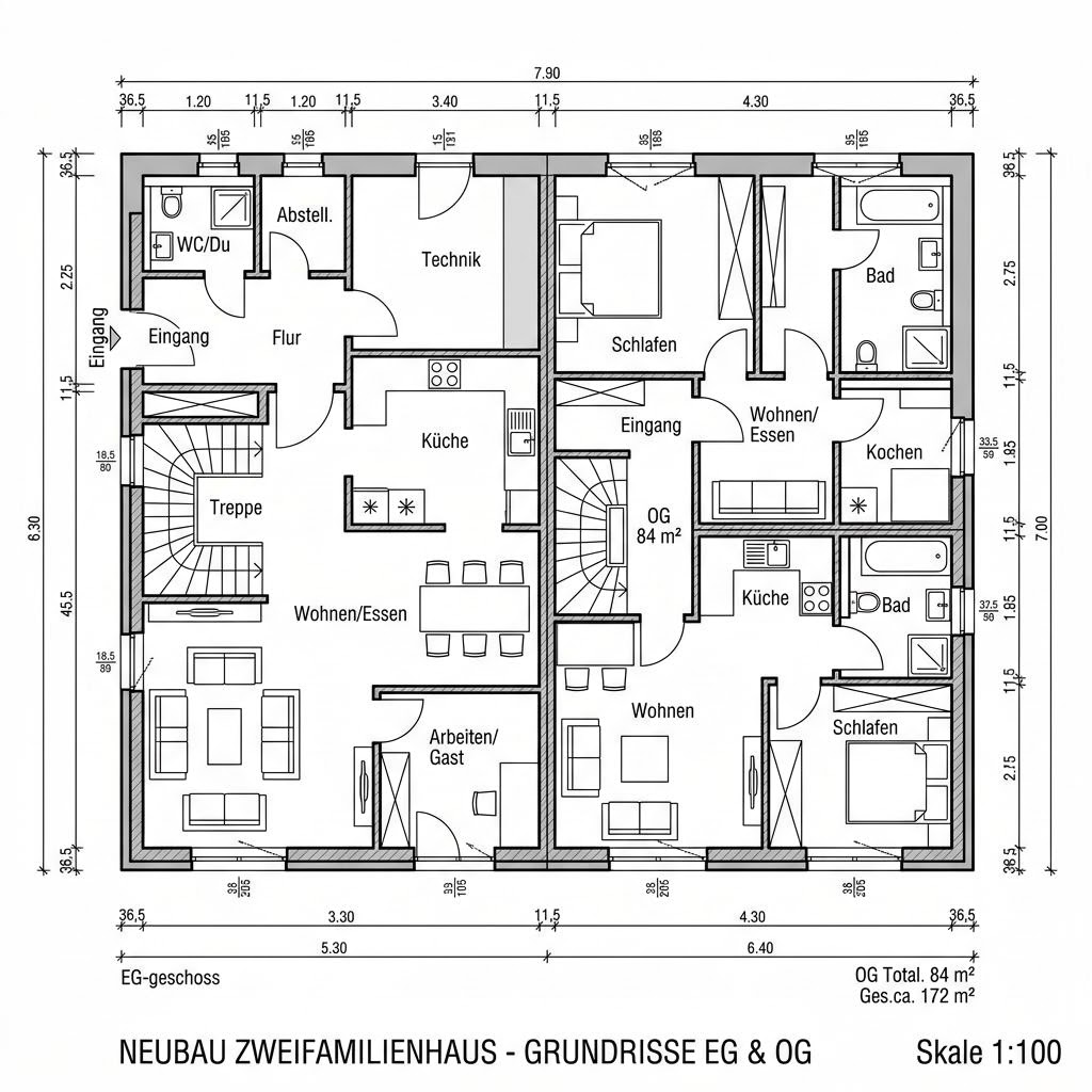 Grundriss Zweifamilienhaus Goslar 172 – 172 m² Zweifamilienhaus mit 6 Zimmern