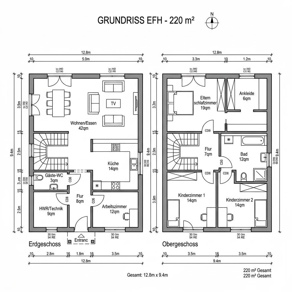 Grundriss Maxime 1300 – 220 m² Zweifamilienhaus mit 7 Zimmern