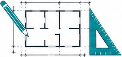 Hausbau-Grundrisse Logo: Grundriss mit Bleistift und Geodreieck